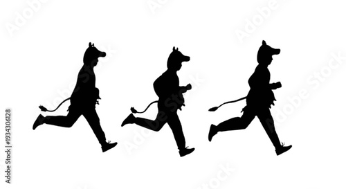 Three silhouetted soldiers running in unison with rifles and bayonets attached