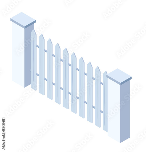 Picket fence section isometric illustration dividing property