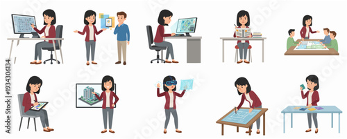 Flat Style Diverse Businessman Daily Activity Routine and Schedule Illustration