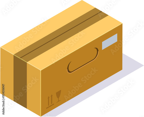 Cardboard box with shipping symbols isometric illustration
