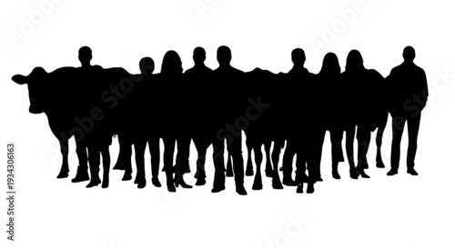 Group of silhouetted individuals standing closely together in unity