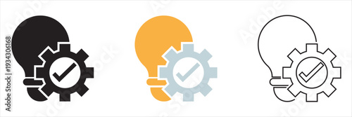Innovation Idea and Gear Settings Icon. Representing creative ideas, innovation process, problem solving, technology development and smart solutions.