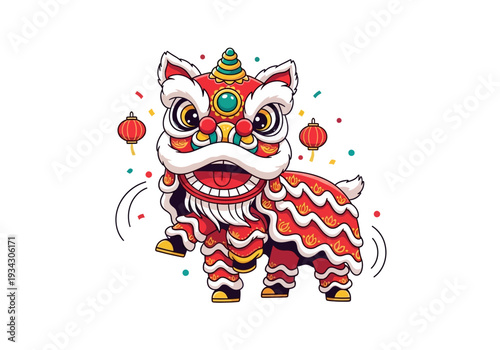 Chinese Lion Dance Festive Flat Design