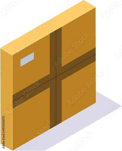 Isometric brown cardboard package depicting shipping and delivery