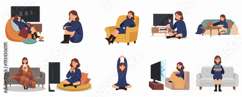 Flat Illustration Set of Man Reading Book in Different Situations