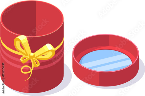 Open red gift box with yellow ribbon representing celebration