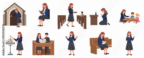 Flat Style Agriculture Various Tractors Activities and Farmer Illustration Collection