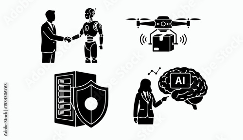 Artificial intelligence and future technology icon set.