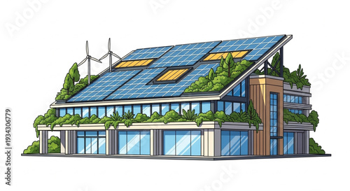 Modern Eco Friendly Building with Solar Panels.
