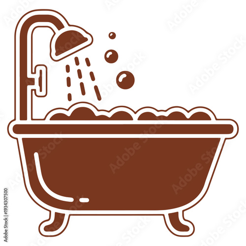 Illustration of a bathtub with bubbles and running shower a simple symbol for relaxation and self care