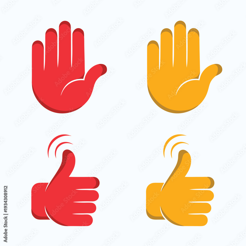 Obraz premium Red and Yellow Hand Gestures with Thumbs Up and Stop Symbols