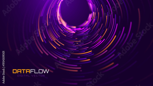 High-Tech Digital Flow with Light Streams and Data Transmission Paths. AI and Broadband Visualization Featuring Fiber Connections. Futuristic Purple Light Trails for Modern Tech.