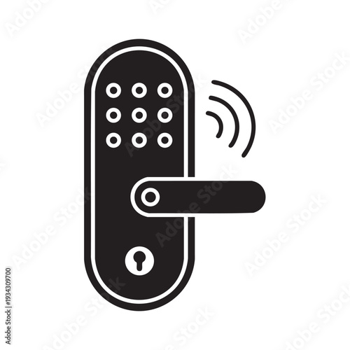 Smart electronic door lock with keypad and wireless connectivity, viewed from the front, showcasing modern security technology.