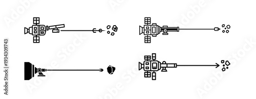Conceptual vector graphics showcasing diverse satellite designs for space communication and data transmission, illustrating the dynamic nature of advanced science and exploration technology