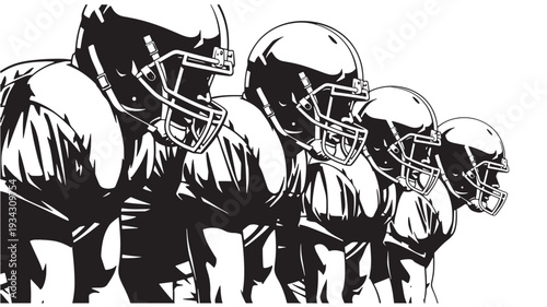 American football players in monochrome illustration for sports branding