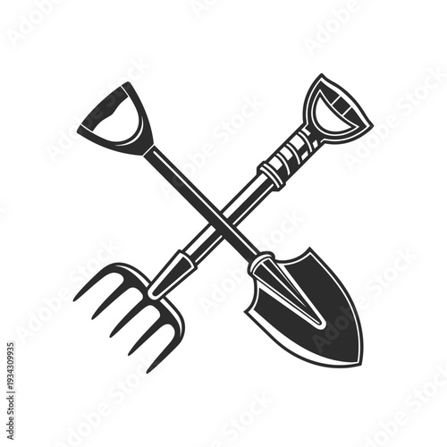 Black and White Gardening Tools Illustration � Minimal Farm and Lawn Care Equipment Line Art