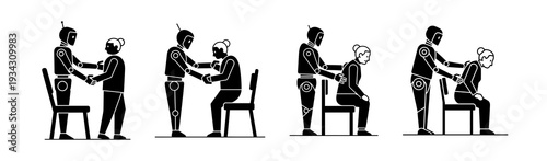 Series of Silhouettes Illustrating Different Massage Techniques and Poses Performed on a Seated Person