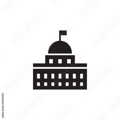 Simplified illustration of a government building with a prominent dome and flag, symbolizing authority and governance in a minimalist style