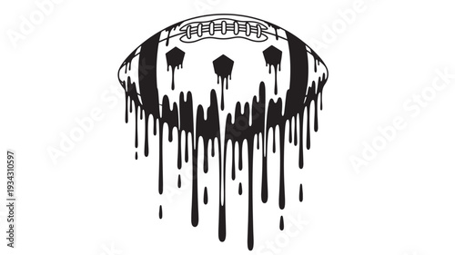 American football with melting skull design in black and white graffiti style for sports apparel