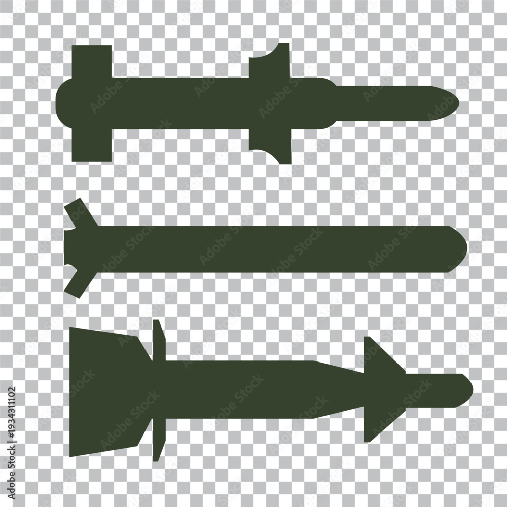 Obraz premium 3D industrial cruise ballistic missile set. Realistic strategic weapons art. War technology. Aircraft military bomb