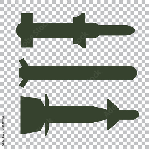 3D industrial cruise ballistic missile set. Realistic strategic weapons art. War technology. Aircraft military bomb