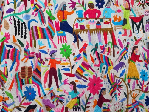 traditional mexican otomi colorful textile pattern