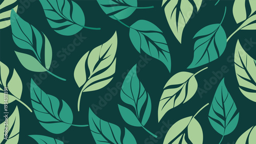 Organic Leaf Silhouette Repeat Pattern Muted Green Vector Illustration