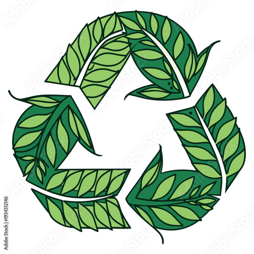 Recycle Symbol Made From Green Leaves Vector Illustration