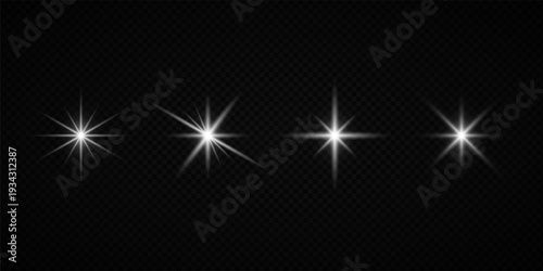 Glowing Star Light Effect with Sparkle Rays and Lens Flare on Transparent Background