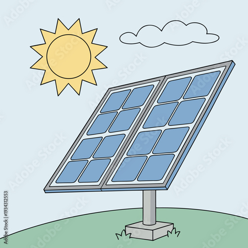 Solar Panel With Sun Icon Above Vector Illustration