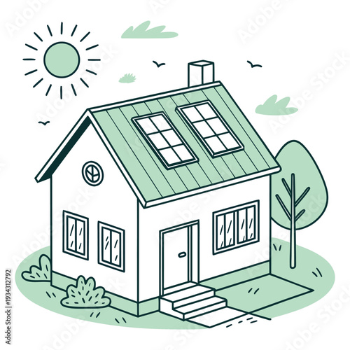 Solar Powered House Icon Vector Illustration