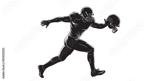 American football player running dynamic action monochrome silhouette for sports editorial