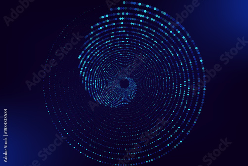 Abstract Digital Circles of Particles with Noise. Futuristic Circular Sound Wave. Big Data Visualization. 3D Virtual Space VR Cyberspace. Crypto Currency Concept. Vector Illustration.eps 10