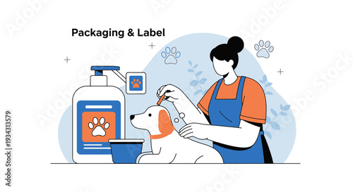 Pet Grooming Service: Dog Bathing, Shampoo Bottle, Groomer, Paw Prints