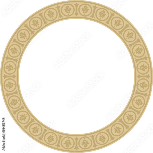 Vector golden round classic byzantine ornament. Circle, ring, border, Ancient Greece, Eastern Roman Empire frame. Decoration of the Russian Orthodox Church