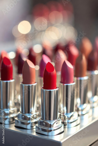 Wallpaper Mural Assortment of vibrant lipsticks in various shades displayed in a row with soft bokeh background Torontodigital.ca