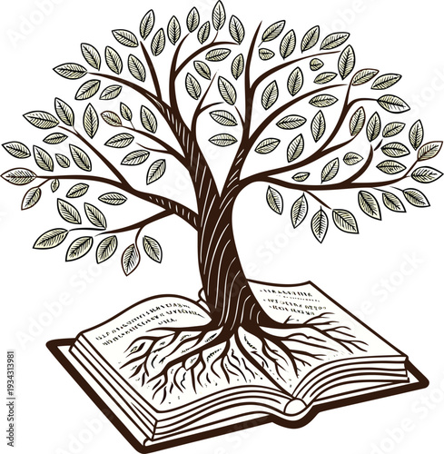 Tree Growing From Open Book Vector Illustration