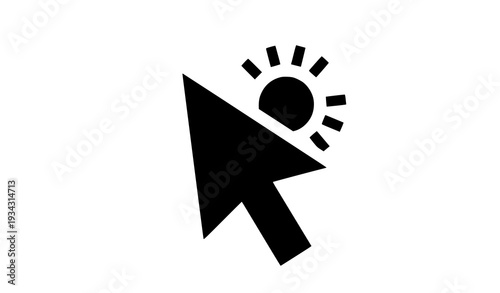 A modern vector graphic of a computer mouse cursor with a sun symbol