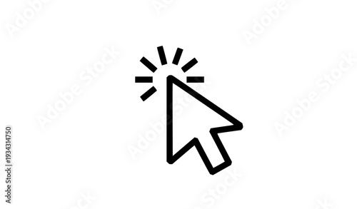 A simple black and white vector graphic of a computer mouse cursor with a click effect