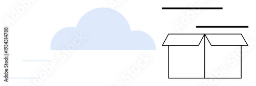 Simplified cloud and open box with motion lines suggesting storage, data transfer, or logistics. Ideal for technology, storage, cloud computing, shipping, delivery, data management innovation