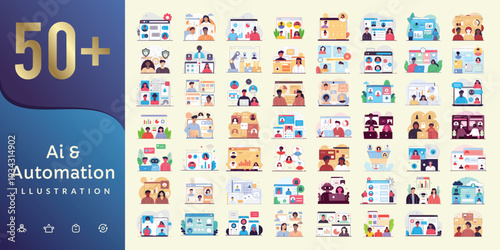 Artificial Intelligence Business Automation Dashboard Flat Vector Illustration Concept