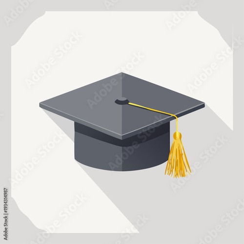 Isometric graduation cap with yellow tassel on white background.