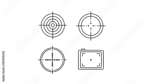 A set of four minimalist target icons in a simple line art style