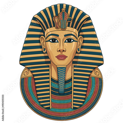 Stylized illustration of an ancient egyptian pharaoh s golden burial mask