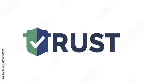 Modern graphic logo symbolizing trust and reliability through a shield with a checkmark integrated into the word trust. This design communicates