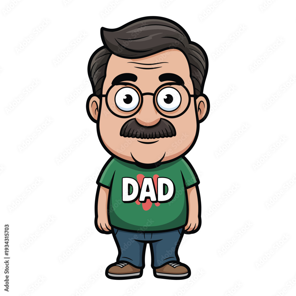Obraz premium Cartoon illustration of a smiling dad with glasses and a green shirt
