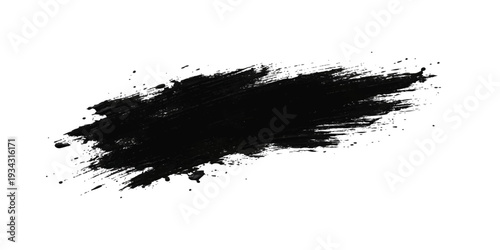 A dark grunge design featuring black ink splats and liquid paint splashes with a textured vector brush pattern and artistic spray drips on a white background element