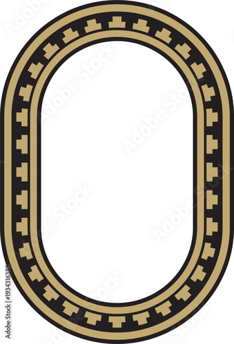 Vector gold and black oval classic byzantine ornament. Circle, ring, border, Ancient Greece, Eastern Roman Empire frame. Decoration of the Russian Orthodox Church