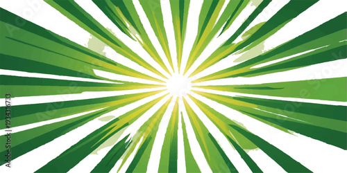 Green abstract radial sunburst background with glowing light rays and starburst vector design illustration