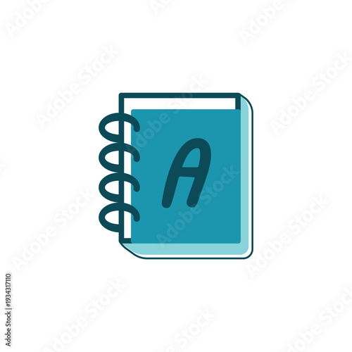 Blue Spiral Notebook With Letter A Cover — Alphabet Notebook Journal and School Stationery Icon